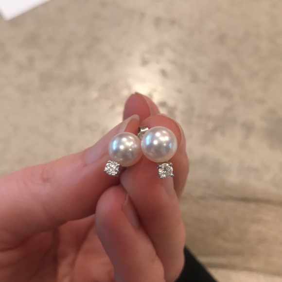 Mikimoto Akoya Stud Earrings with Diamond - Picture 6 of 14